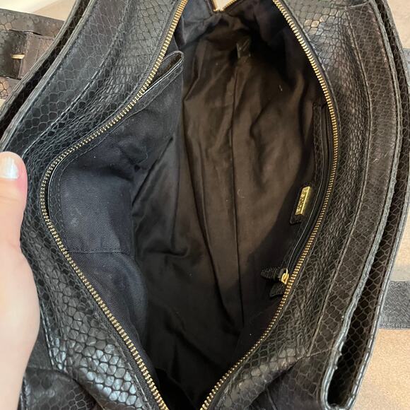 Perlina woven embossed leather black snake skin shoulder bag womens purse medium - Picture 7 of 9